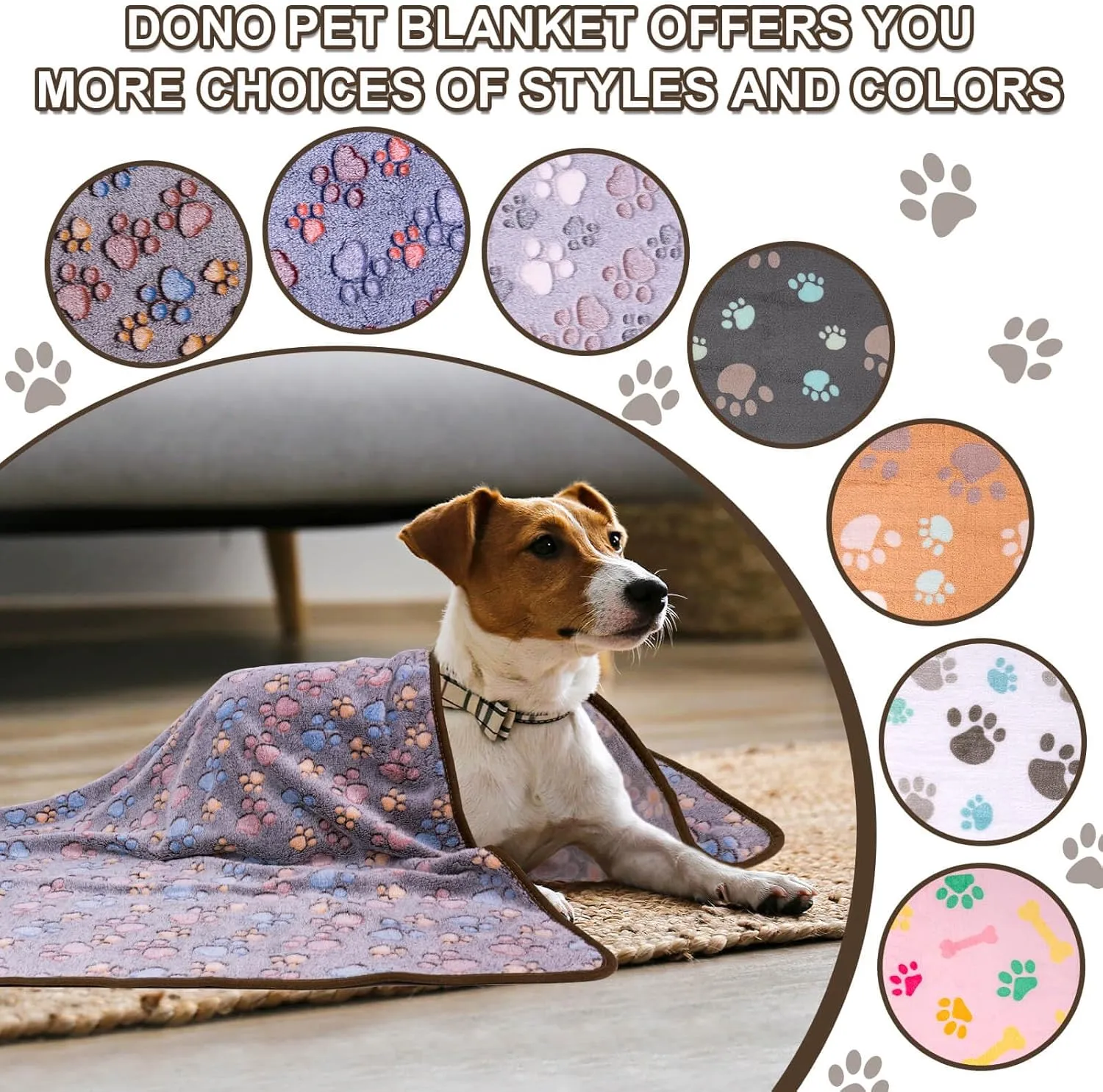 Dono 1 Pack 3 Dog Blankets for Small Dogs, Soft Fluffy Paw Print Pattern Fleece Pet Blanket Warm Sleep Mat, Puppy Kitten Blanket Doggy Mat for Dog Cat Kitten Doggy -23 * 16in (L(41 * 31"), Bone-2)