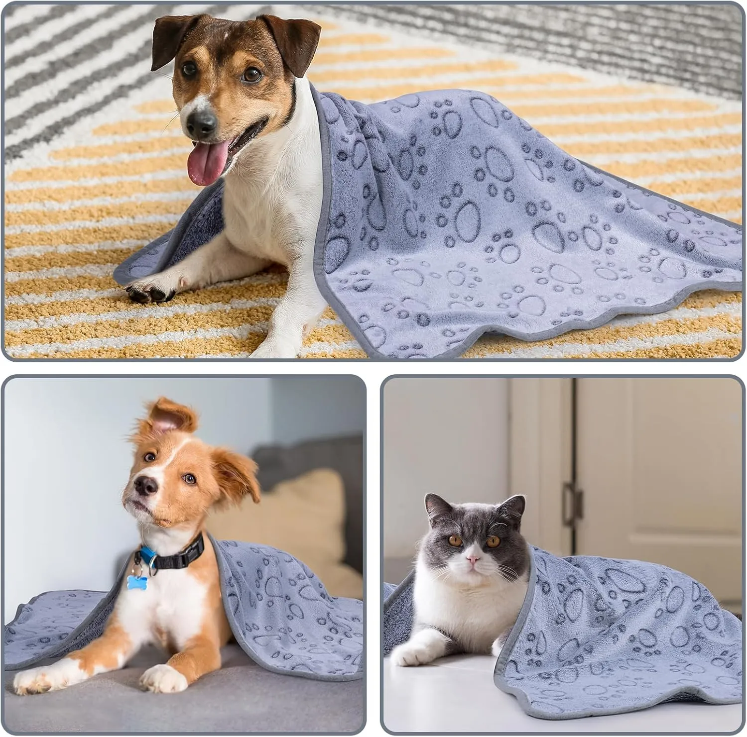 Dono 1 Pack 3 Dog Blankets, Soft Fluffy Fleece Pet Blanket Warm Sleep Mat Paw Print Design Puppy Kitten Throw Blankets Doggy Blanket for Dogs