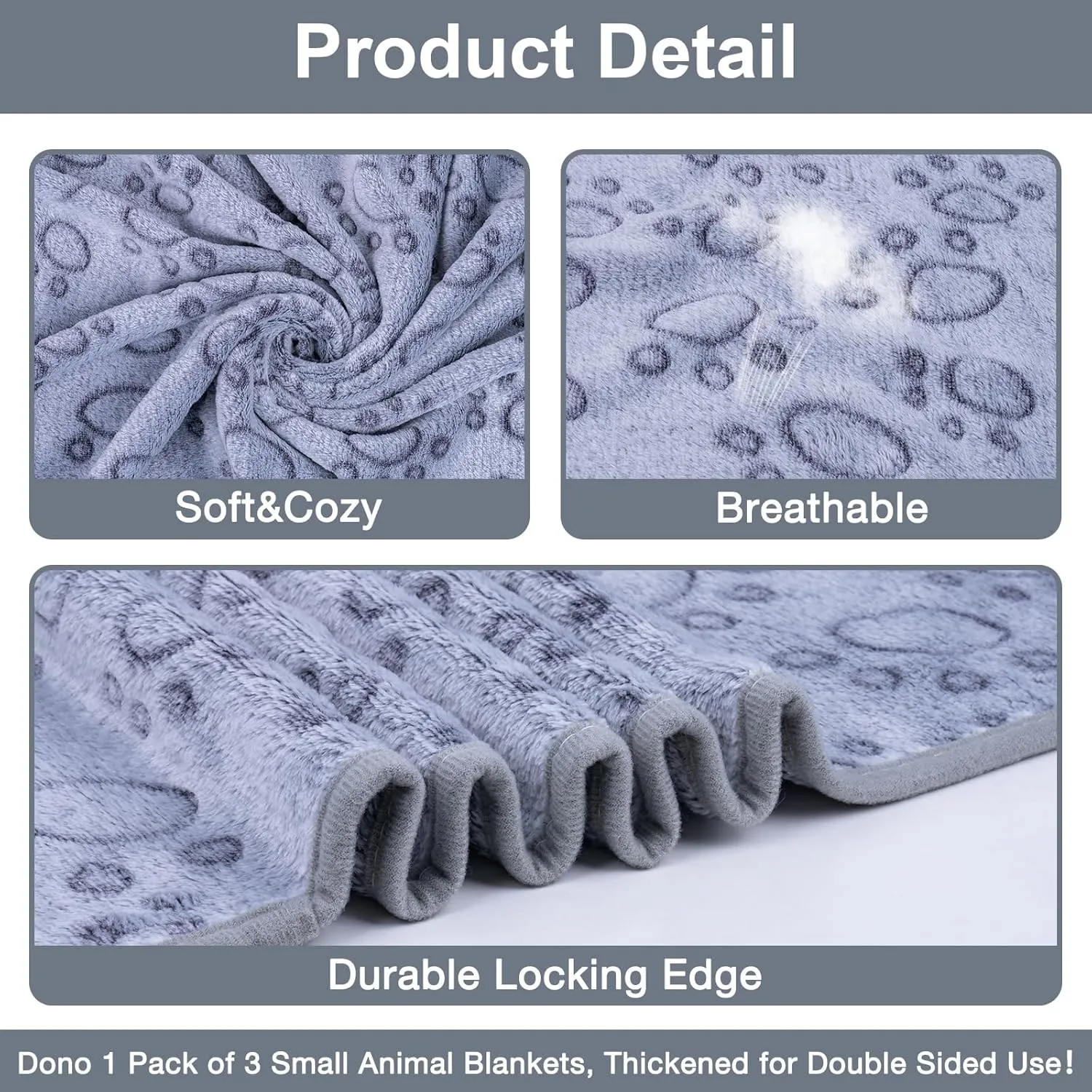 Dono 1 Pack 3 Dog Blankets, Soft Fluffy Fleece Pet Blanket Warm Sleep Mat Paw Print Design Puppy Kitten Throw Blankets Doggy Blanket for Dogs