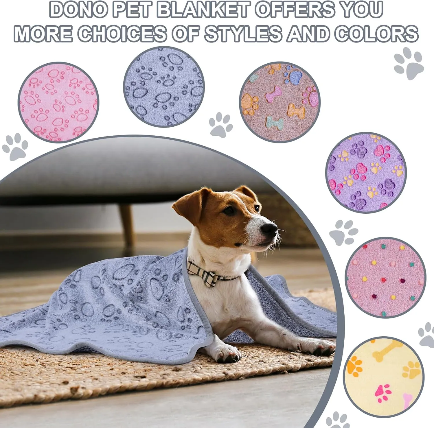 Dono 1 Pack 3 Dog Blankets, Soft Fluffy Fleece Pet Blanket Warm Sleep Mat Paw Print Design Puppy Kitten Throw Blankets Doggy Blanket for Dogs
