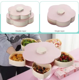 Double Deck Snack Box Flower Shaped Rotating Candy Serving Containers with Phone Holder, 10 Grid Creative Snacks Storage Tray for Dried Fruit, Nuts, Chips, Olives