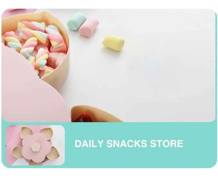 Double Deck Snack Box Flower Shaped Rotating Candy Serving Containers with Phone Holder, 10 Grid Creative Snacks Storage Tray for Dried Fruit, Nuts, Chips, Olives