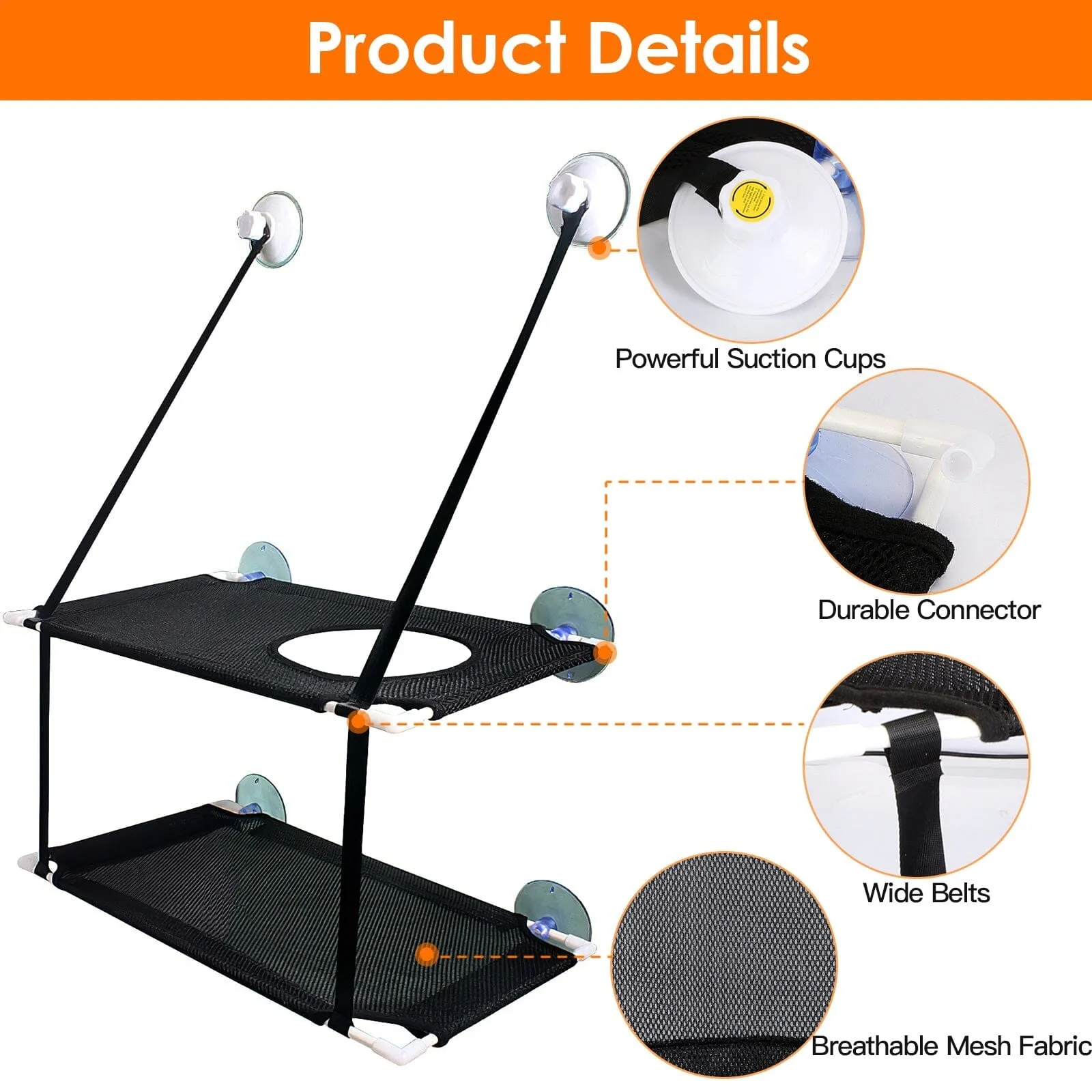 Double Layer Perch Bed Powerful Suction Indoor Window Hammock for Cat