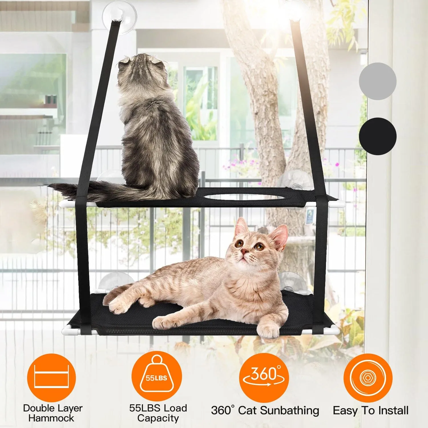 Double Layer Perch Bed Powerful Suction Indoor Window Hammock for Cat