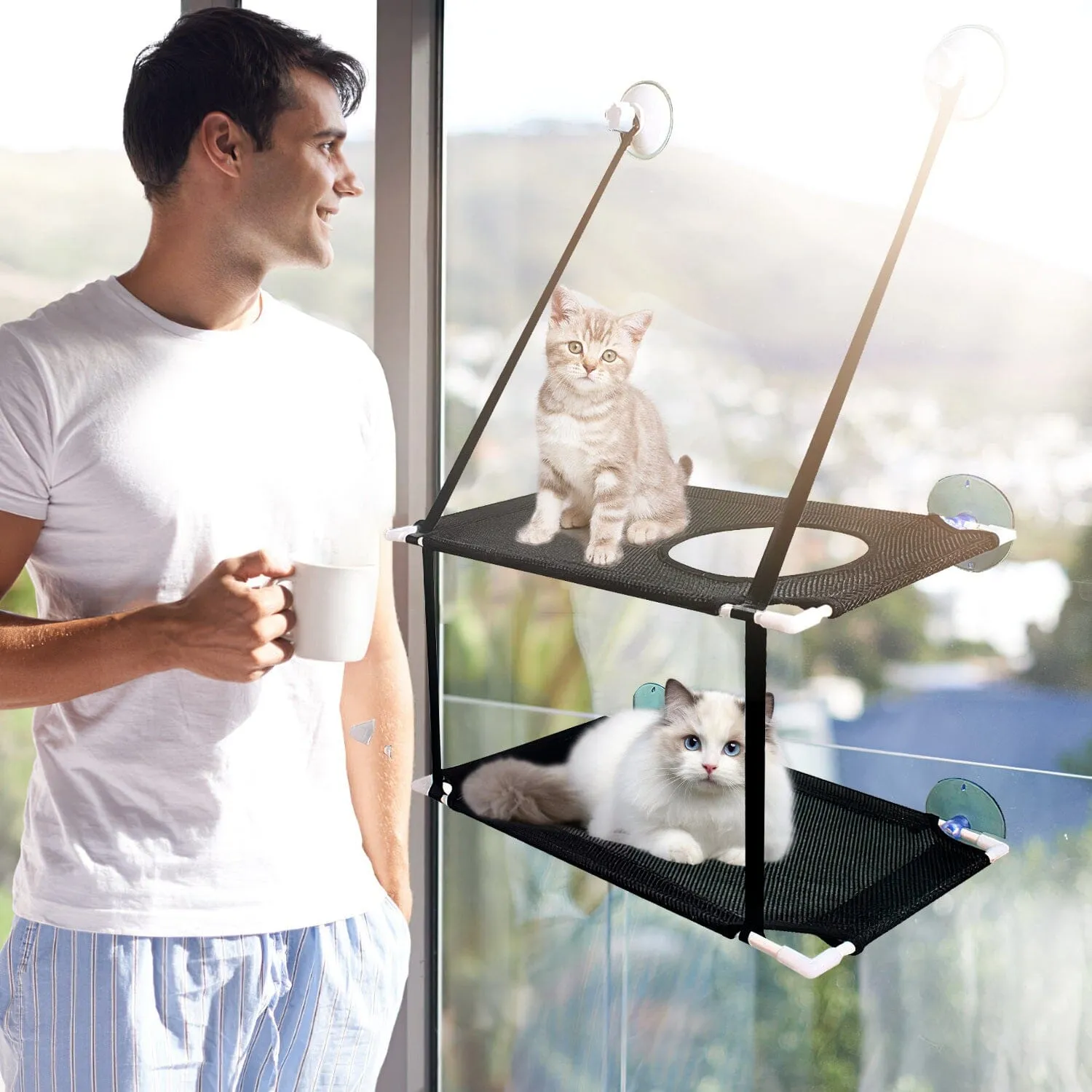 Double Layer Perch Bed Powerful Suction Indoor Window Hammock for Cat