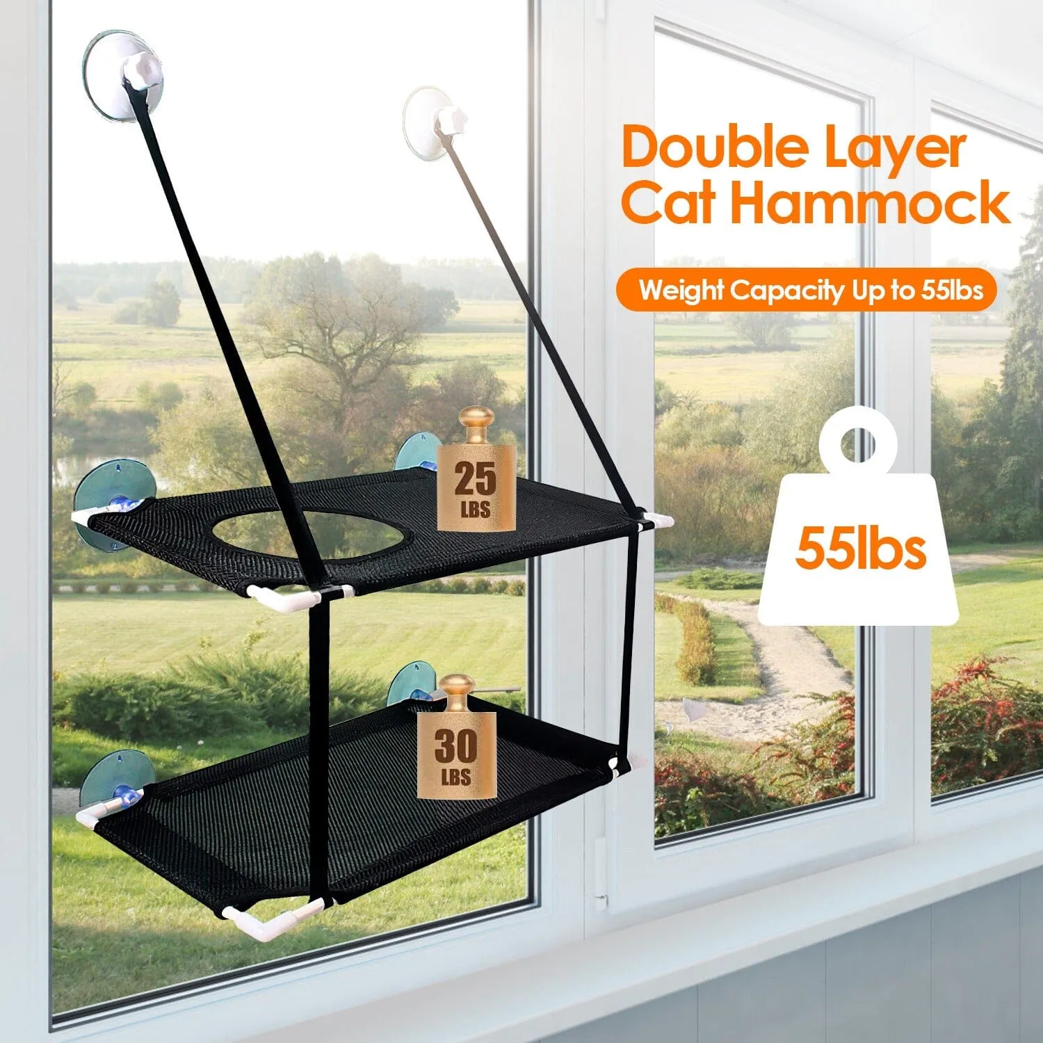Double Layer Perch Bed Powerful Suction Indoor Window Hammock for Cat