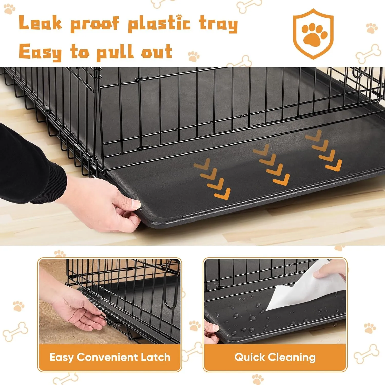 DUMOS Dog Crate, 30 Inch Medium Double Door Dog Cage with Divider Panel and Plastic Leak-Proof Pan Tray, Folding Metal Wire Pet Kennel for Indoor, Outdoor, Travel