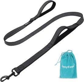EasyEase Dog Leash with 2 Comfortable Soft Padded Handles 4FT Black Reflective Heavy Duty Pet Dog Walking Leashes Durable Dog Training Lead & Traffic Handle for Large Medium and Small Dogs