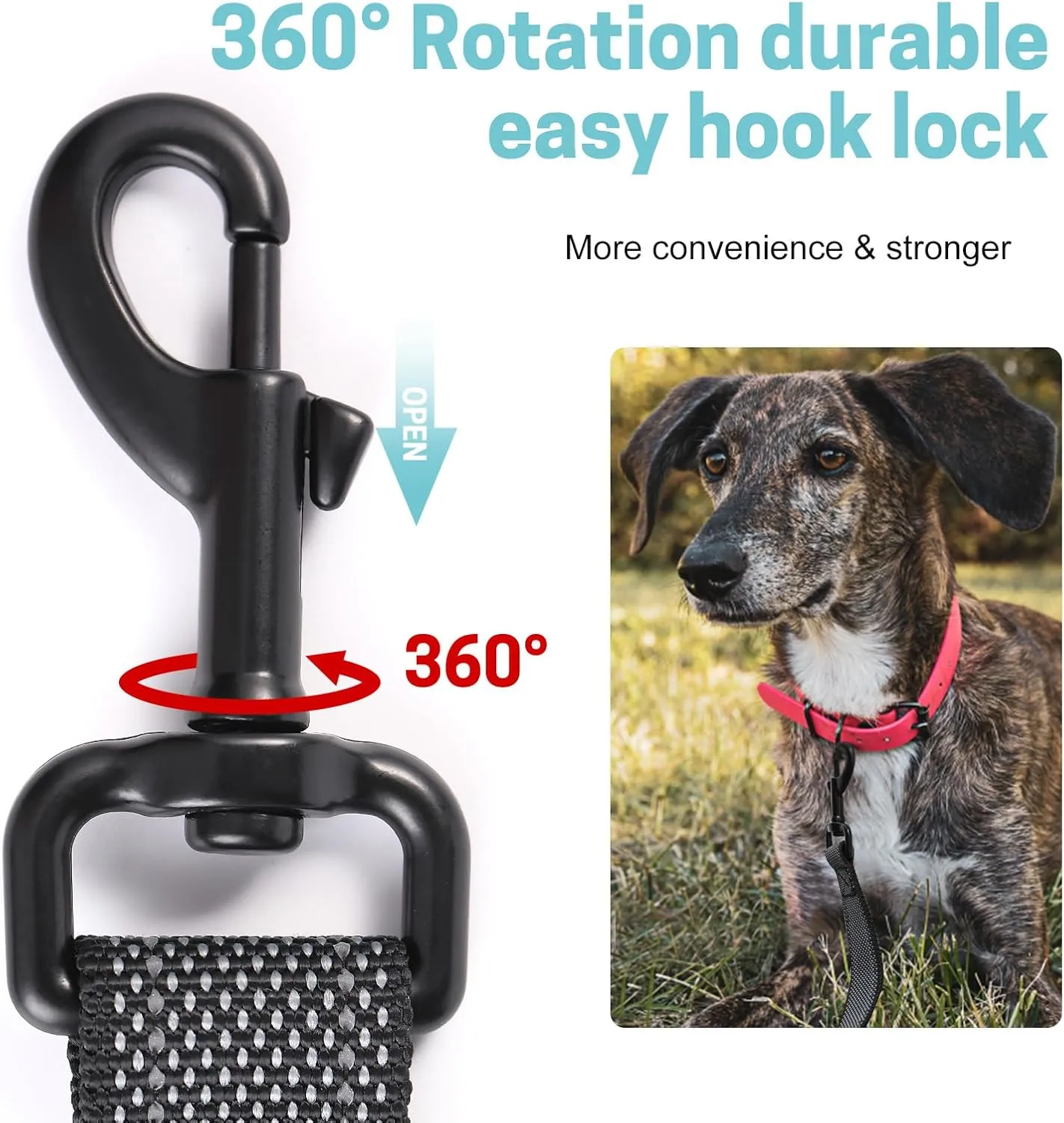 EasyEase Dog Leash with 2 Comfortable Soft Padded Handles 4FT Black Reflective Heavy Duty Pet Dog Walking Leashes Durable Dog Training Lead & Traffic Handle for Large Medium and Small Dogs