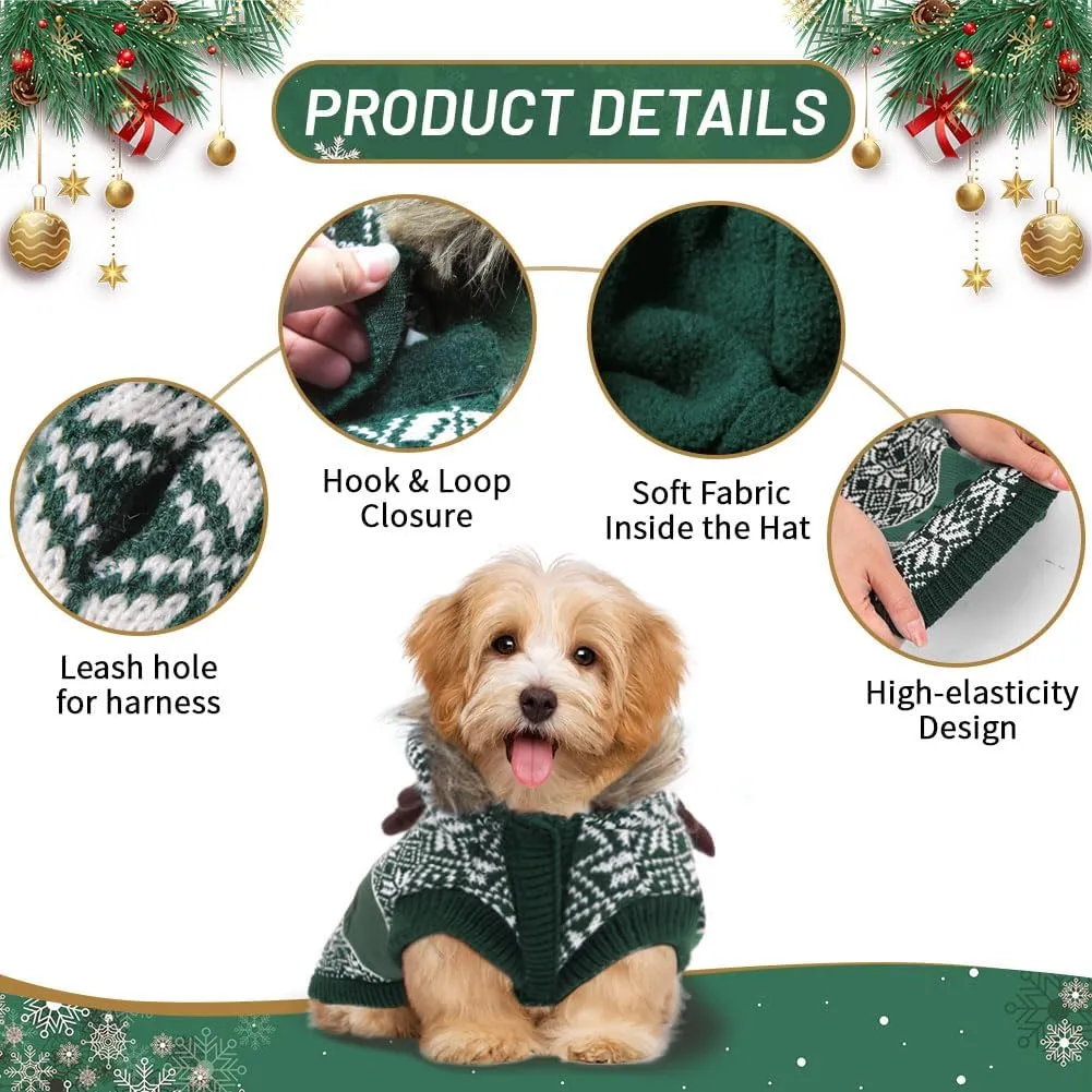 EMUST Knit Dog Sweater for Christmas & Holiday, Large Size Dog Reindeer Costume with Leash Hole (XXL, Green)