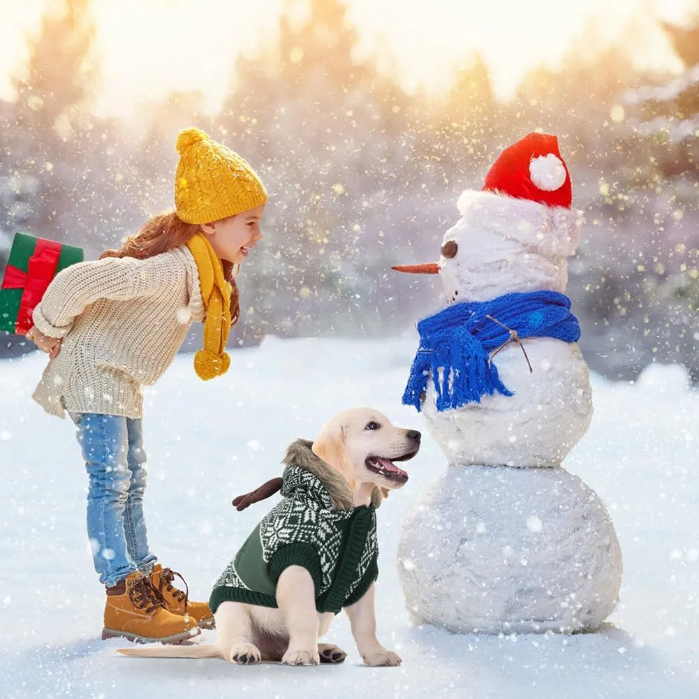 EMUST Knit Dog Sweater for Christmas & Holiday, Large Size Dog Reindeer Costume with Leash Hole (XXL, Green)