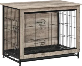 Feandrea Dog Crate Furniture, 32.5" Side End Table, Modern Kennel for Dogs Indoor up to 45 lb, Heavy-Duty Dog Cage with Multi-Purpose Removable Tray, Double-Door Dog House, Greige UPFC002G01