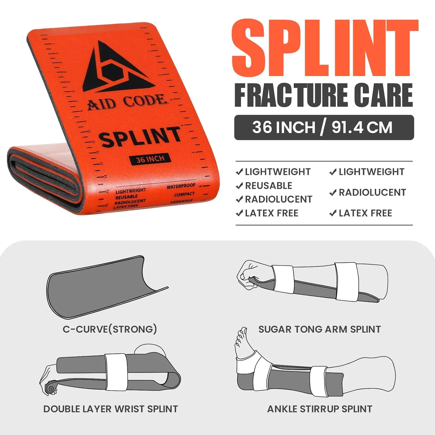 First Aid Splint 36" X 4.3"Emergency Splint for Arm Leg Broken Bones Fracture,Ideal for Sports, Home, First Aid Refill and Pets (Folded)