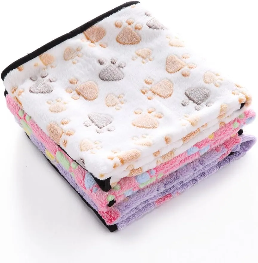 Fleece Washable Paw Printed Blanket Doggy Warm Sleeping Mat Dog Cat Puppy Pad Cushion Z-2-Light Purple Paws S