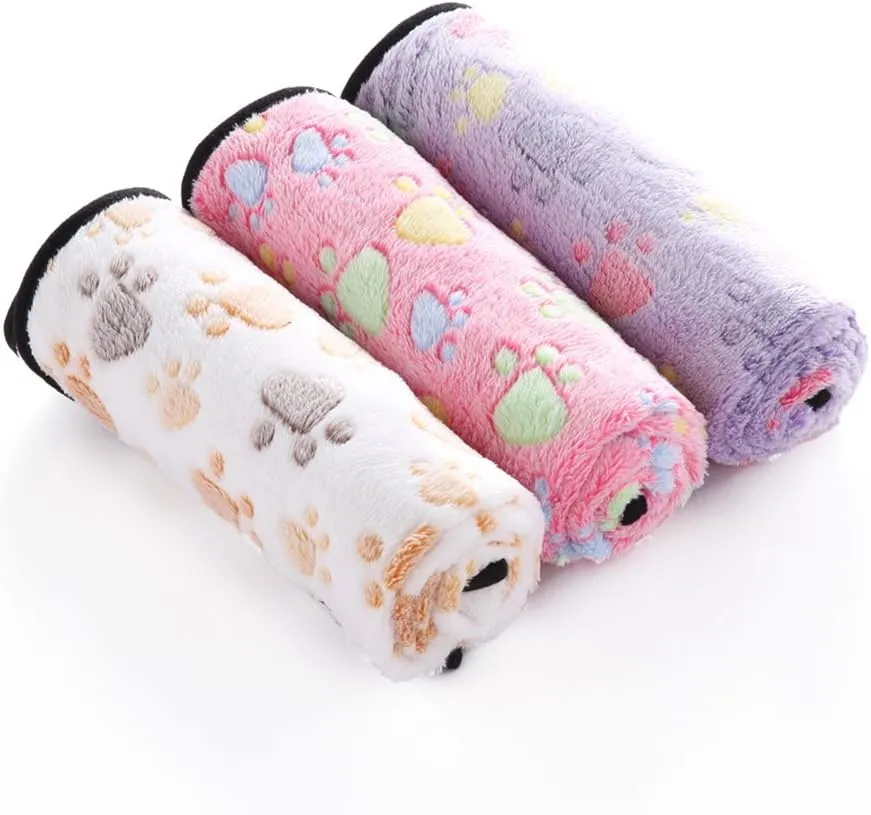 Fleece Washable Paw Printed Blanket Doggy Warm Sleeping Mat Dog Cat Puppy Pad Cushion Z-2-Light Purple Paws S