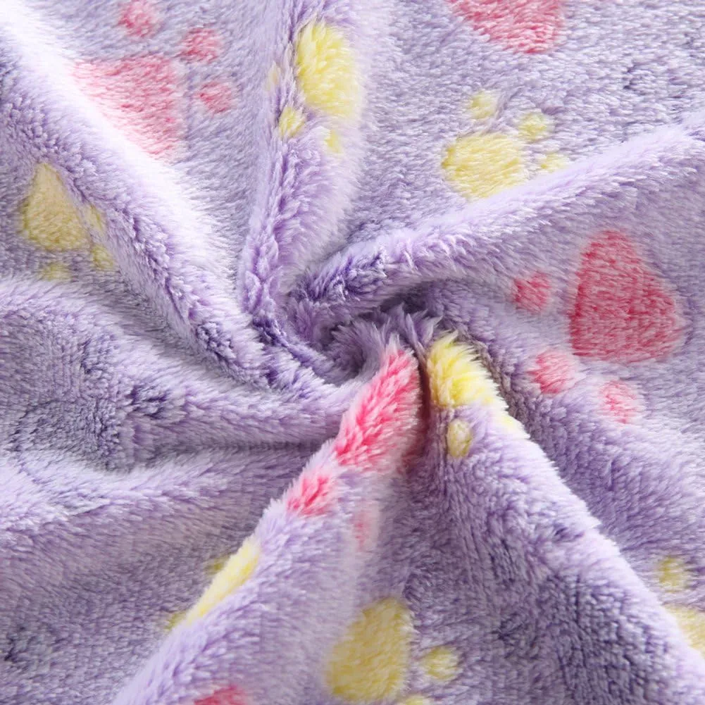 Fleece Washable Paw Printed Blanket Doggy Warm Sleeping Mat Dog Cat Puppy Pad Cushion Z-2-Light Purple Paws S