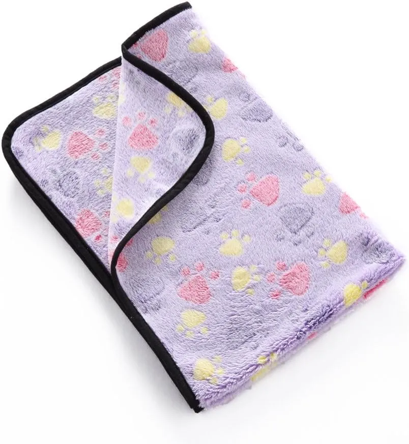 Fleece Washable Paw Printed Blanket Doggy Warm Sleeping Mat Dog Cat Puppy Pad Cushion Z-2-Light Purple Paws S