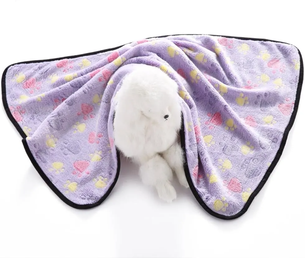 Fleece Washable Paw Printed Blanket Doggy Warm Sleeping Mat Dog Cat Puppy Pad Cushion Z-2-Light Purple Paws S