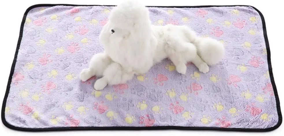 Fleece Washable Paw Printed Blanket Doggy Warm Sleeping Mat Dog Cat Puppy Pad Cushion Z-2-Light Purple Paws S