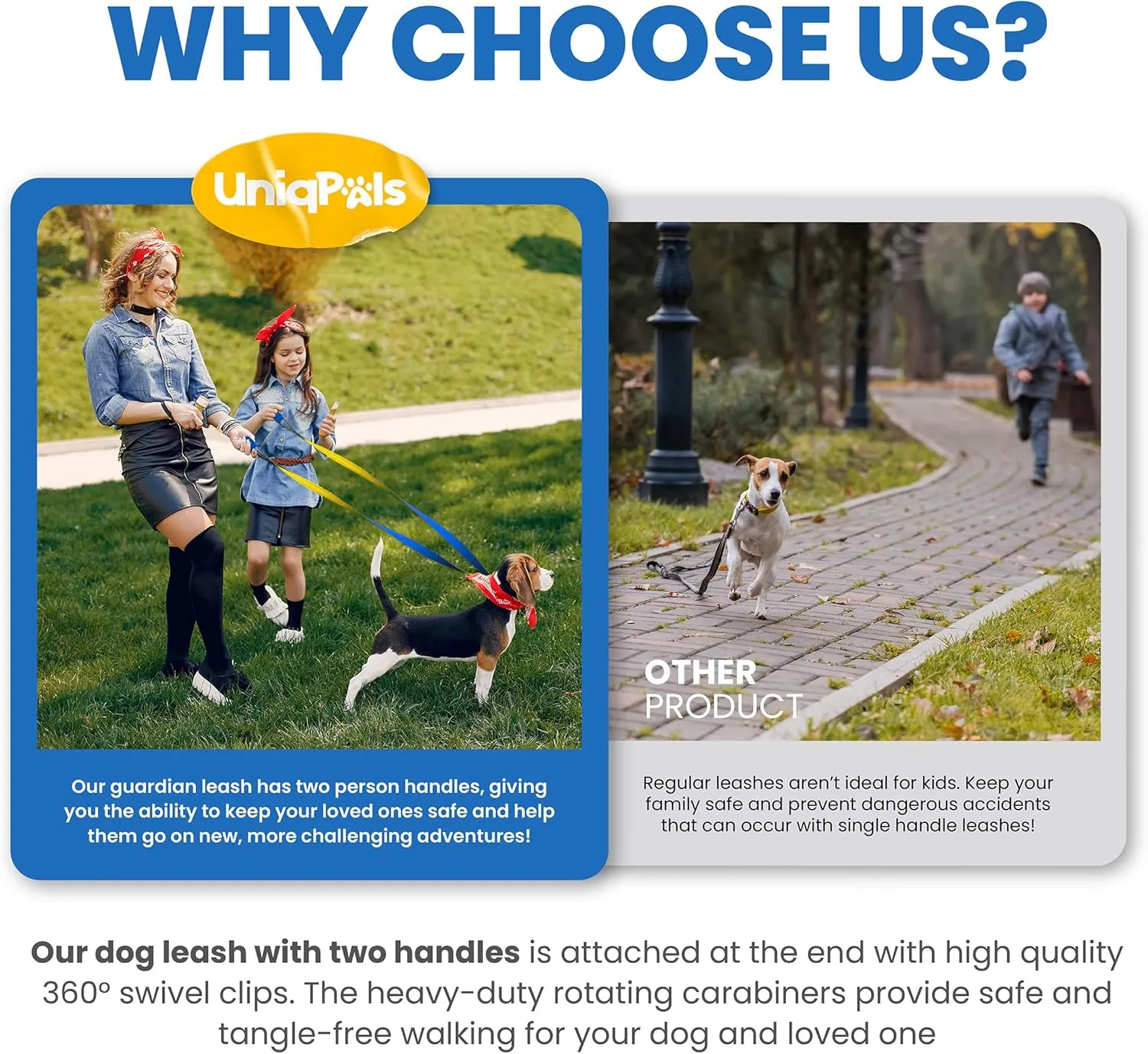 Guardian Double Leash for Small to Large Dogs 6ft - 2 Padded Handles for 2 People & 1 Dog, Reflective Safety Stitching, Carry Bag. Ideal for Training, Walking, Running