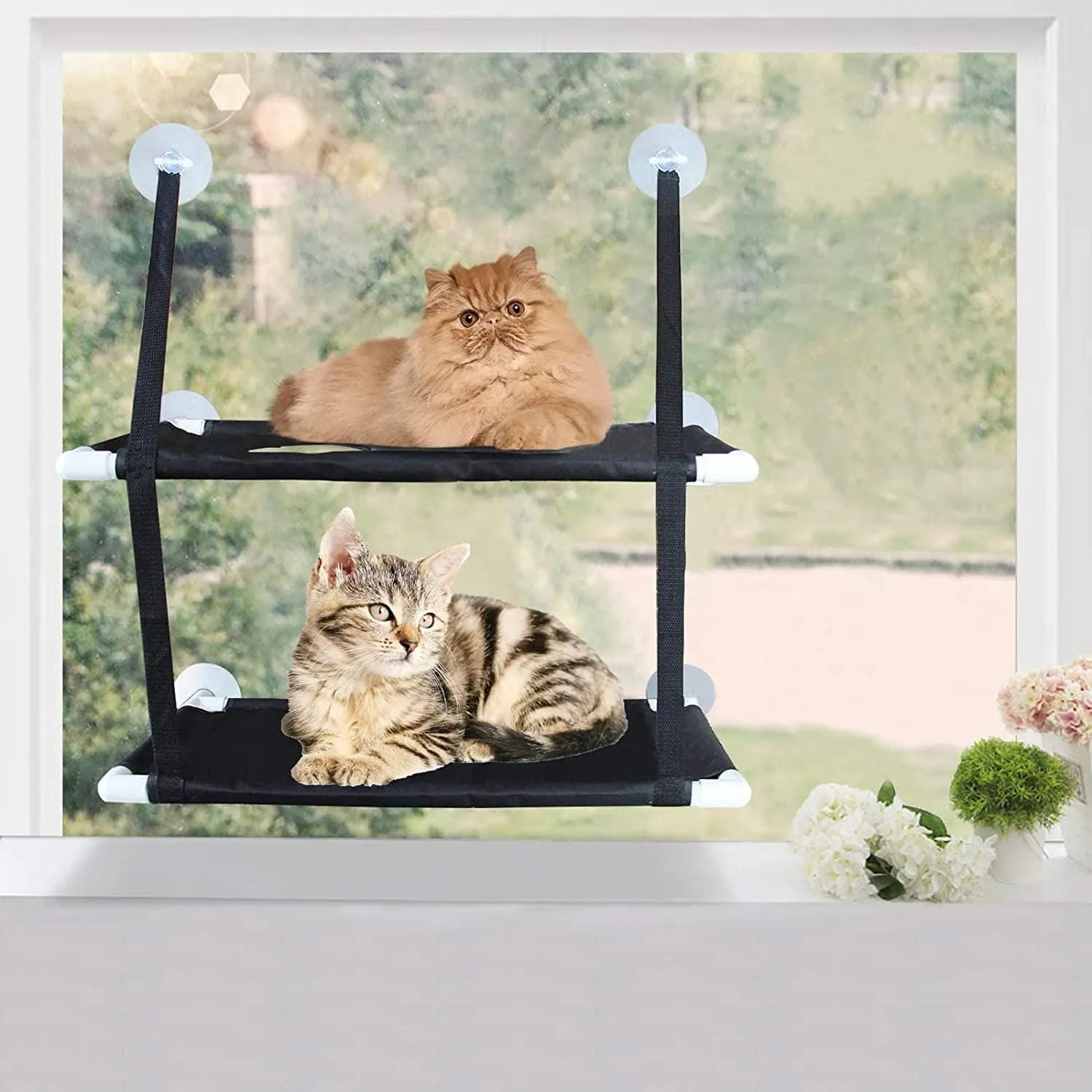 Hammock Bed with 6Pcs Strong Suction Cups Holds Up to 44lbs Pet for Large Cat and Kitten W280004