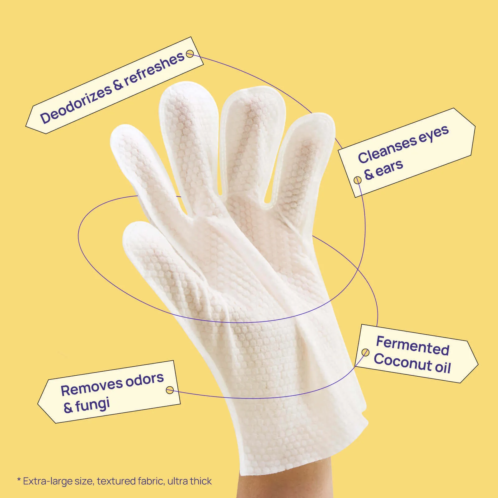 HICC Pet® Deodorizing Pet Glove Wipes For Cats, Lemon Verbena Scent, 20 Pcs