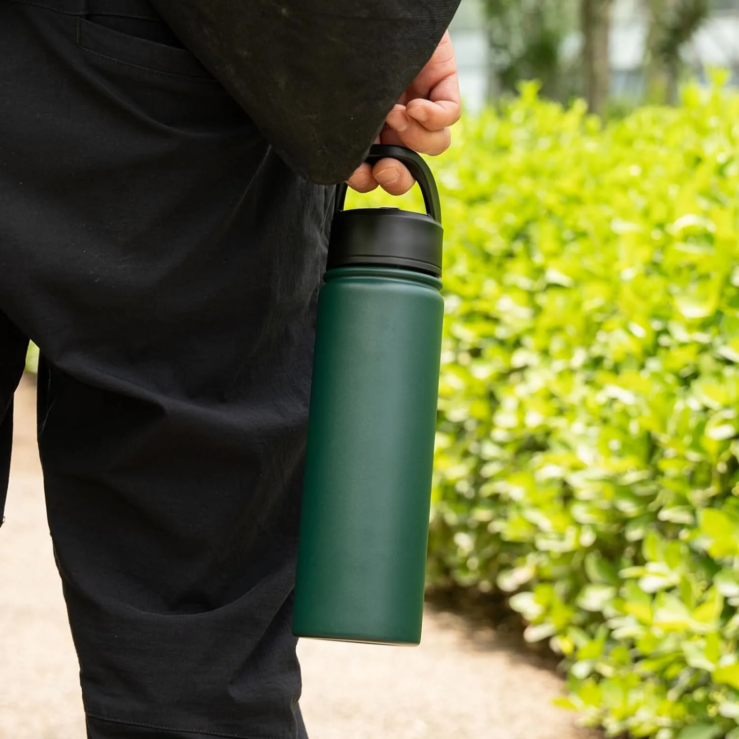Insulated Water Bottle 24oz Stainless Steel Sport Bottles with 3 Lids,Army Green