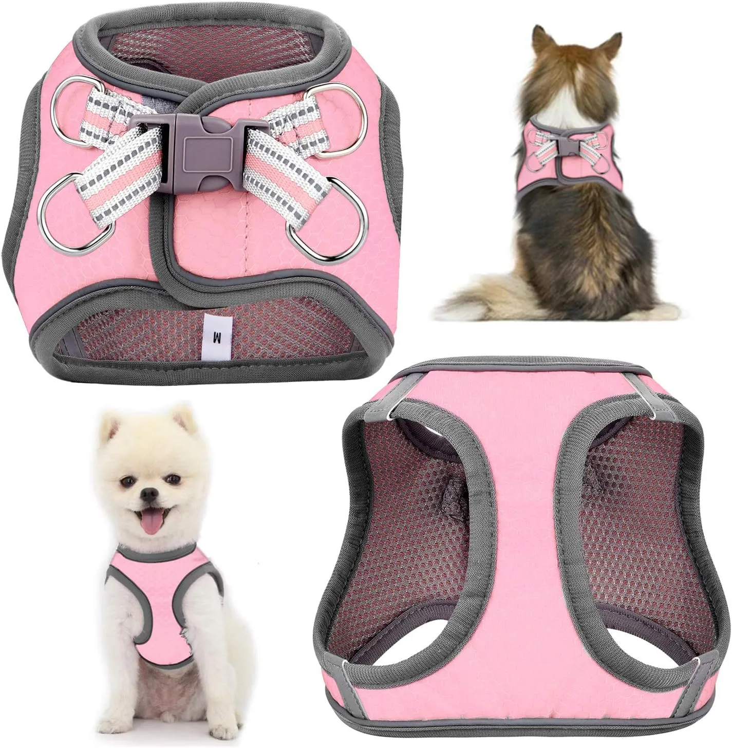 JSXD Small Dog Harness,Puppy Harness,Adjustable Leash and Collar Set for Small Dogs,Step-in Dog Harness,3M Reflective Pet Dog Vest for Small Medium Puppy