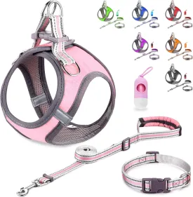JSXD Small Dog Harness,Puppy Harness,Adjustable Leash and Collar Set for Small Dogs,Step-in Dog Harness,3M Reflective Pet Dog Vest for Small Medium Puppy