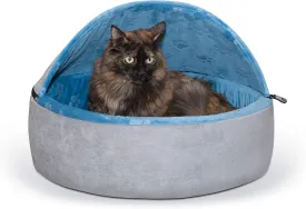 K&H Pet Products Self-Warming Kitty Bed Hooded Blue/Gray Large 20 Inches