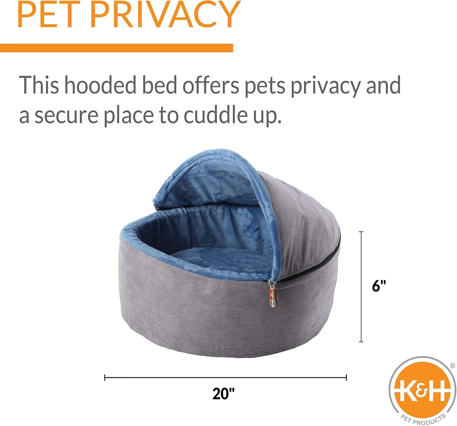 K&H Pet Products Self-Warming Kitty Bed Hooded Blue/Gray Large 20 Inches