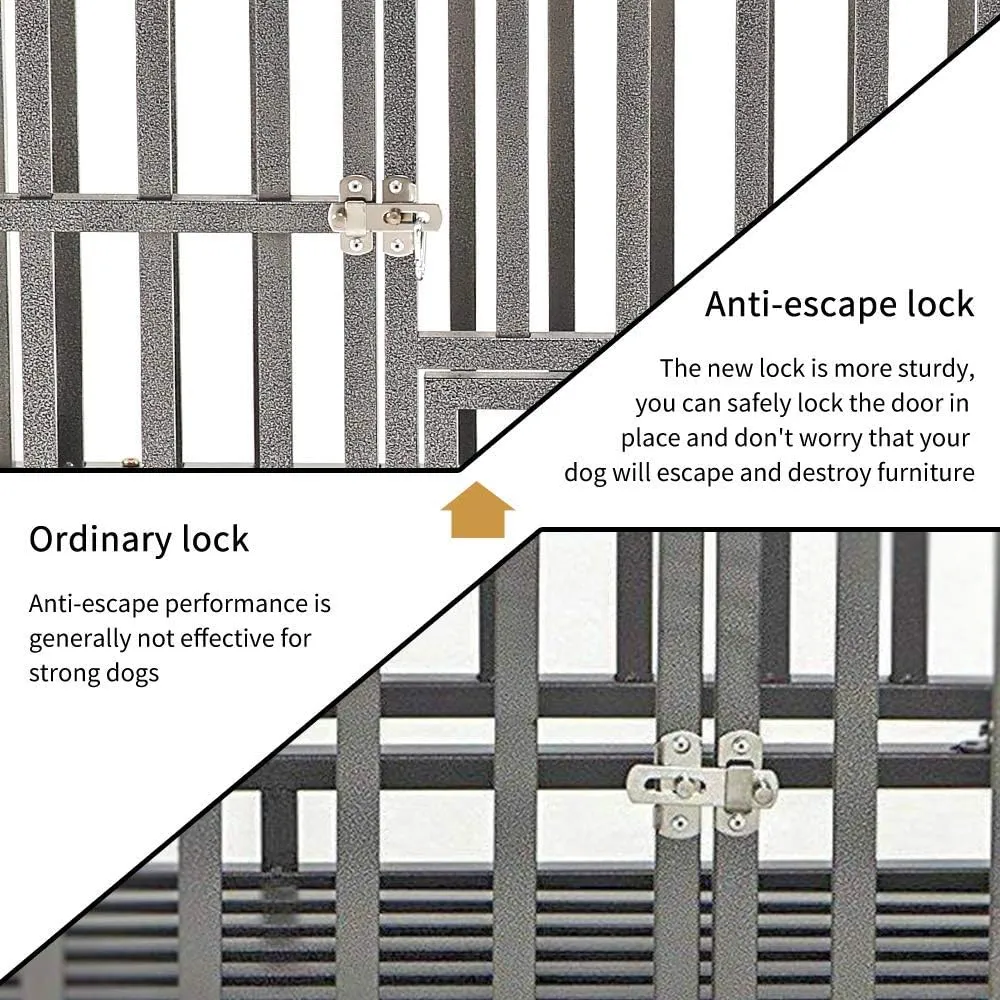 KELIXU 42 Heavy Duty Dog Crate Large Dog Cage Metal Dog Kennels and Crates for Large Dogs Indoor Outdoor with Locks, Lockable Wheels and Removable Tray, Easy to Install, Black