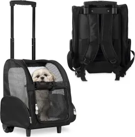 KOPEKS Deluxe Backpack Pet Travel Carrier with Double Wheels for Pets up to 18 Pounds - Black