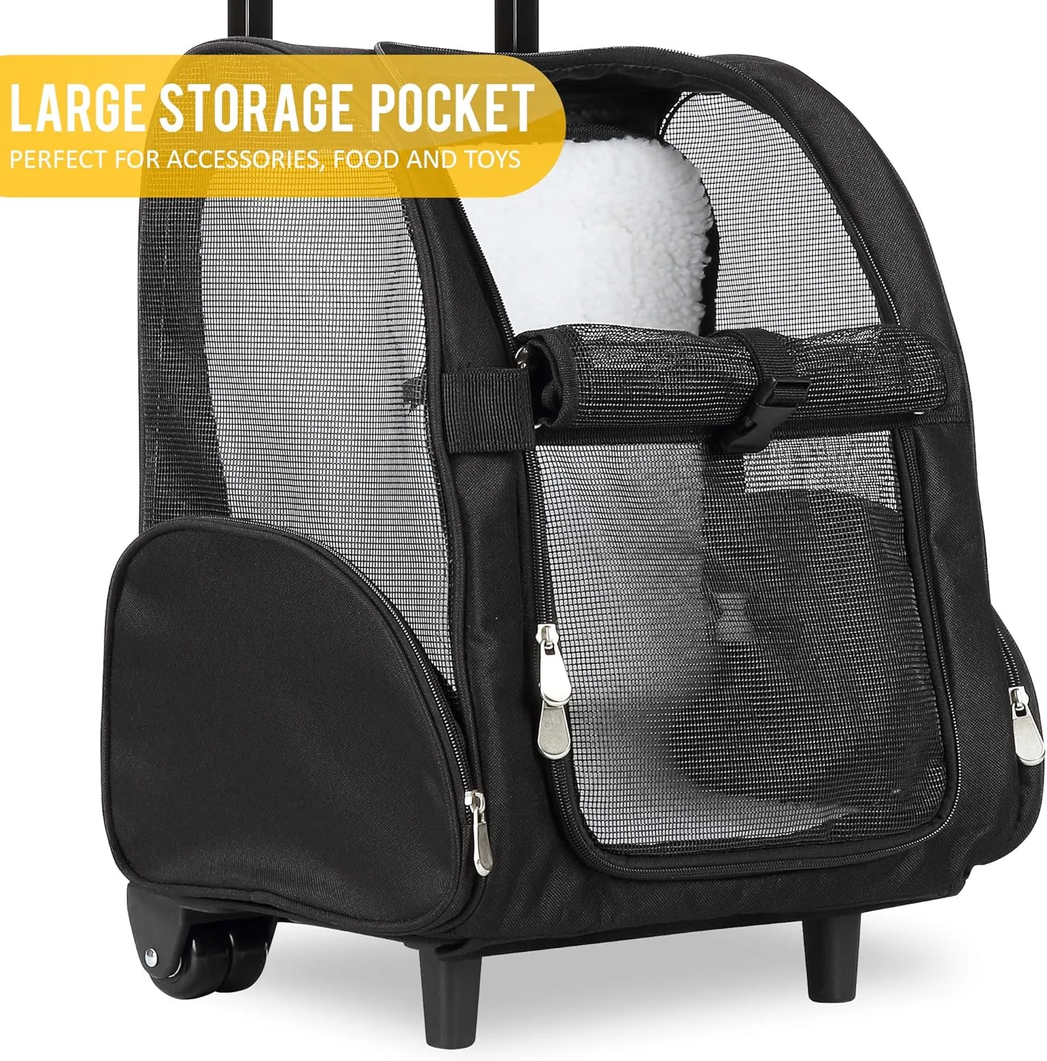 KOPEKS Deluxe Backpack Pet Travel Carrier with Double Wheels for Pets up to 18 Pounds - Black