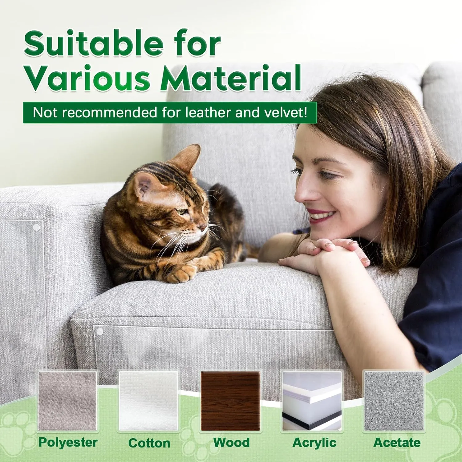 LANBEIDE Cat Scratch Furniture Protector - 10 Pack Couch Protector from Cat Claws, Clear Anti-Scratch Deterrent for Sofa, 10 Sheets   50 Twist Pins