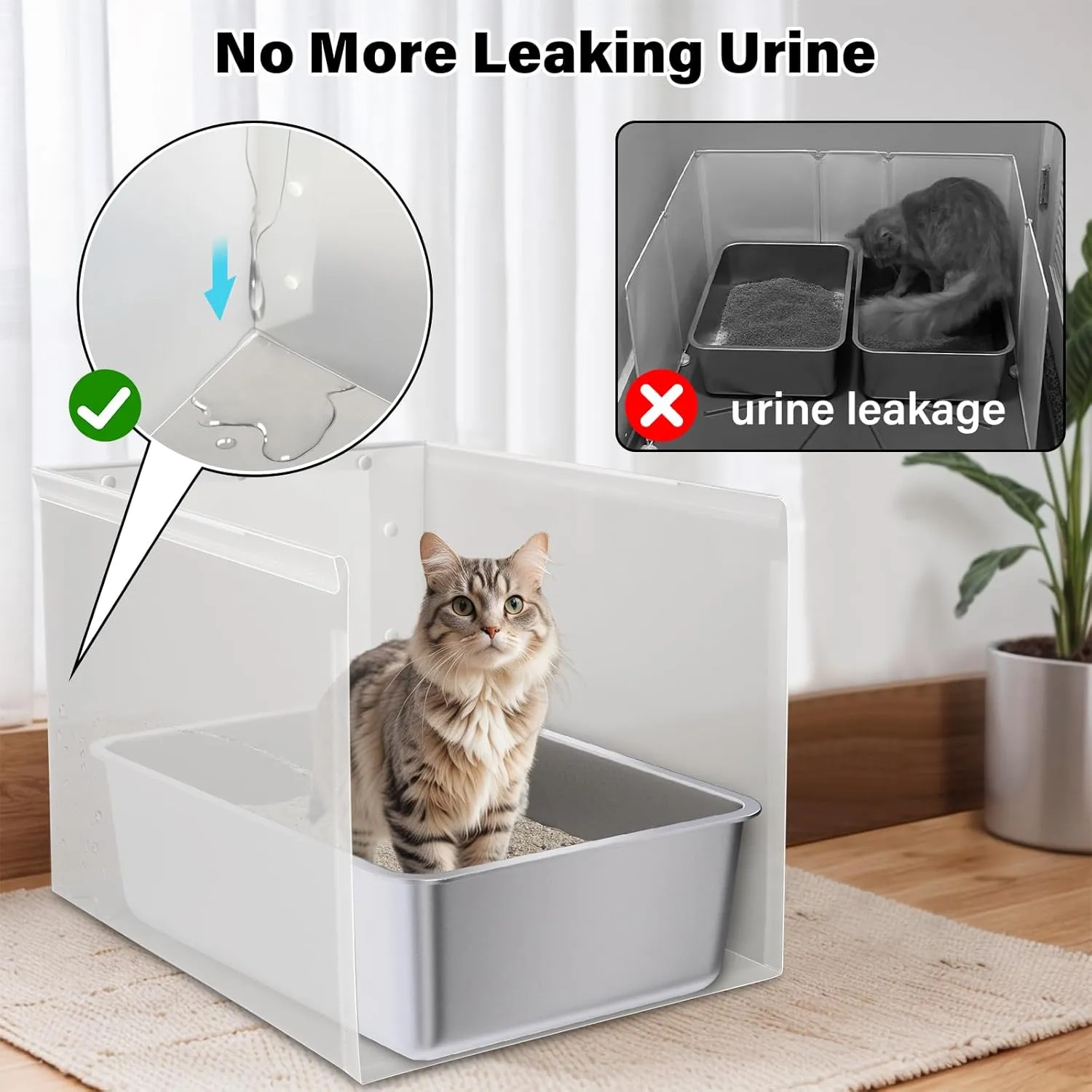 Litter Box Shield,17.5"x13.7"x13"H Large Litter Box Splash Guard Without Leakage, High Sided Cat Litterbox Pee Shields Easy Clean for Pet Cat/Kitty/Kitten(Without Pan)