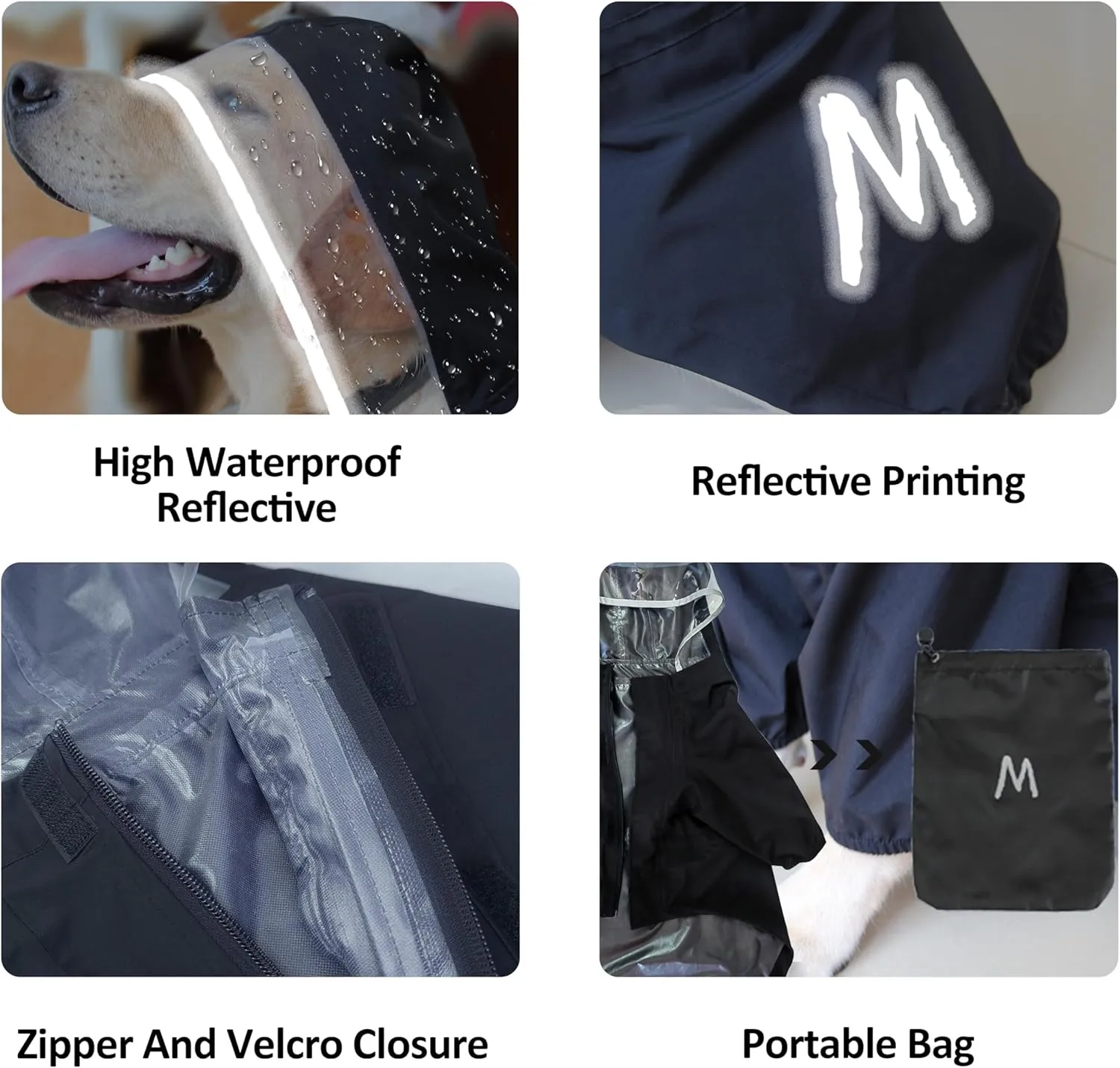 Mamore Dog Raincoat with Clear Hood - Adjustable Dog Jacket, Bottom Waterproof, Reflective Stripe - Small, Medium, Large Sizes (Blue-Gray, X-Small)