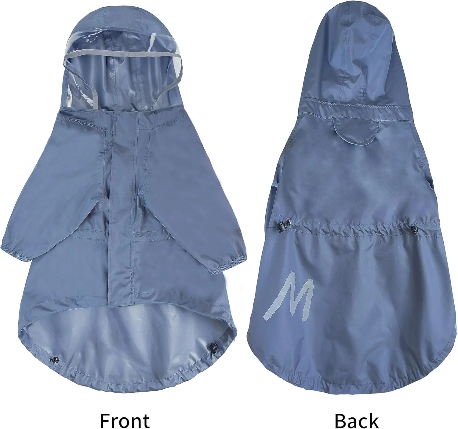 Mamore Dog Raincoat with Clear Hood - Adjustable Dog Jacket, Bottom Waterproof, Reflective Stripe - Small, Medium, Large Sizes (Blue-Gray, X-Small)