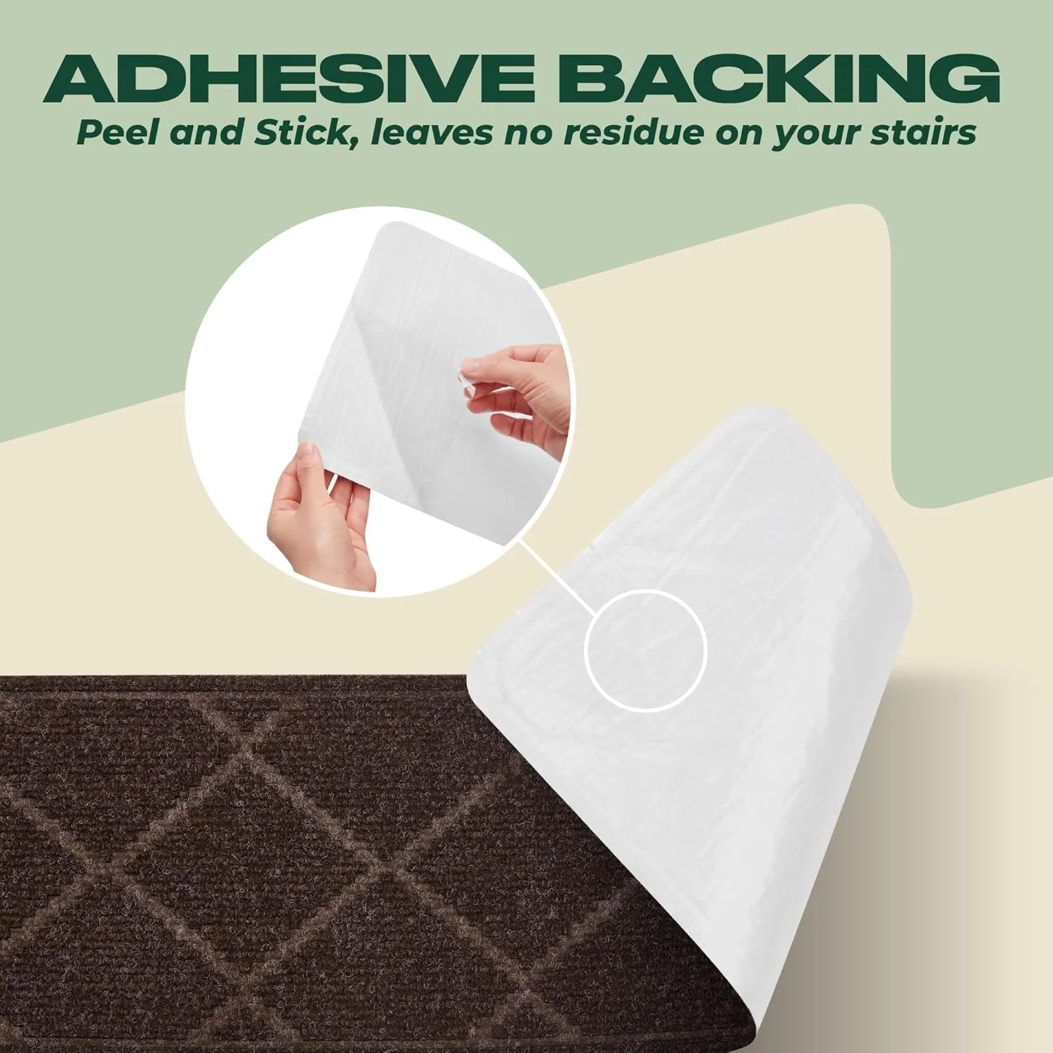 MBIGM 8" X 30" (15 in Pack) Non-Slip Carpet Stair Treads Non-Skid Safety Rug Slip Resistant Indoor Runner for Kids Elders & Pets with Reusable Adhesive - Brown Diamond Weave