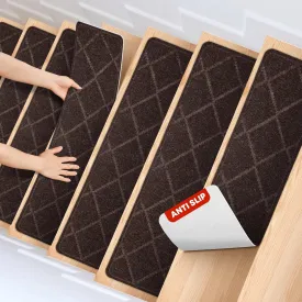 MBIGM 8" X 30" (15 in Pack) Non-Slip Carpet Stair Treads Non-Skid Safety Rug Slip Resistant Indoor Runner for Kids Elders & Pets with Reusable Adhesive - Brown Diamond Weave