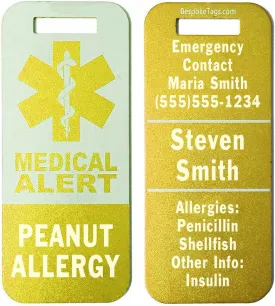 Medical Alert Tag"Peanut Allergy" - Customized Engraved Info (Gold)
