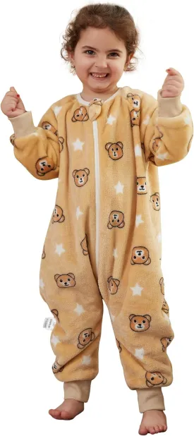 MICHLEY Flannel Baby Sleeping Bag Unisex Pajamas, Long Sleeve Zipper Wearable Sleeping Sack for Autumn Winter Boys Girls