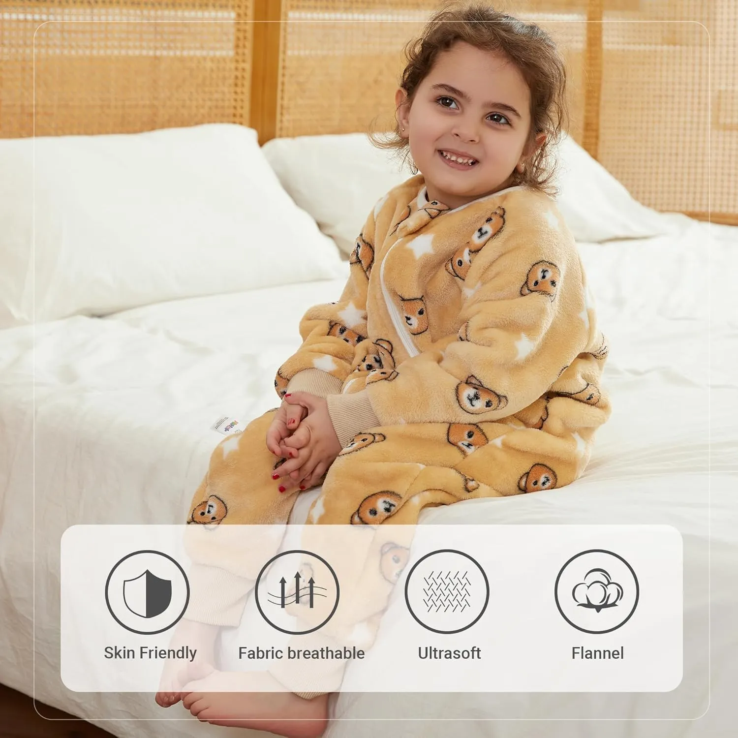 MICHLEY Flannel Baby Sleeping Bag Unisex Pajamas, Long Sleeve Zipper Wearable Sleeping Sack for Autumn Winter Boys Girls