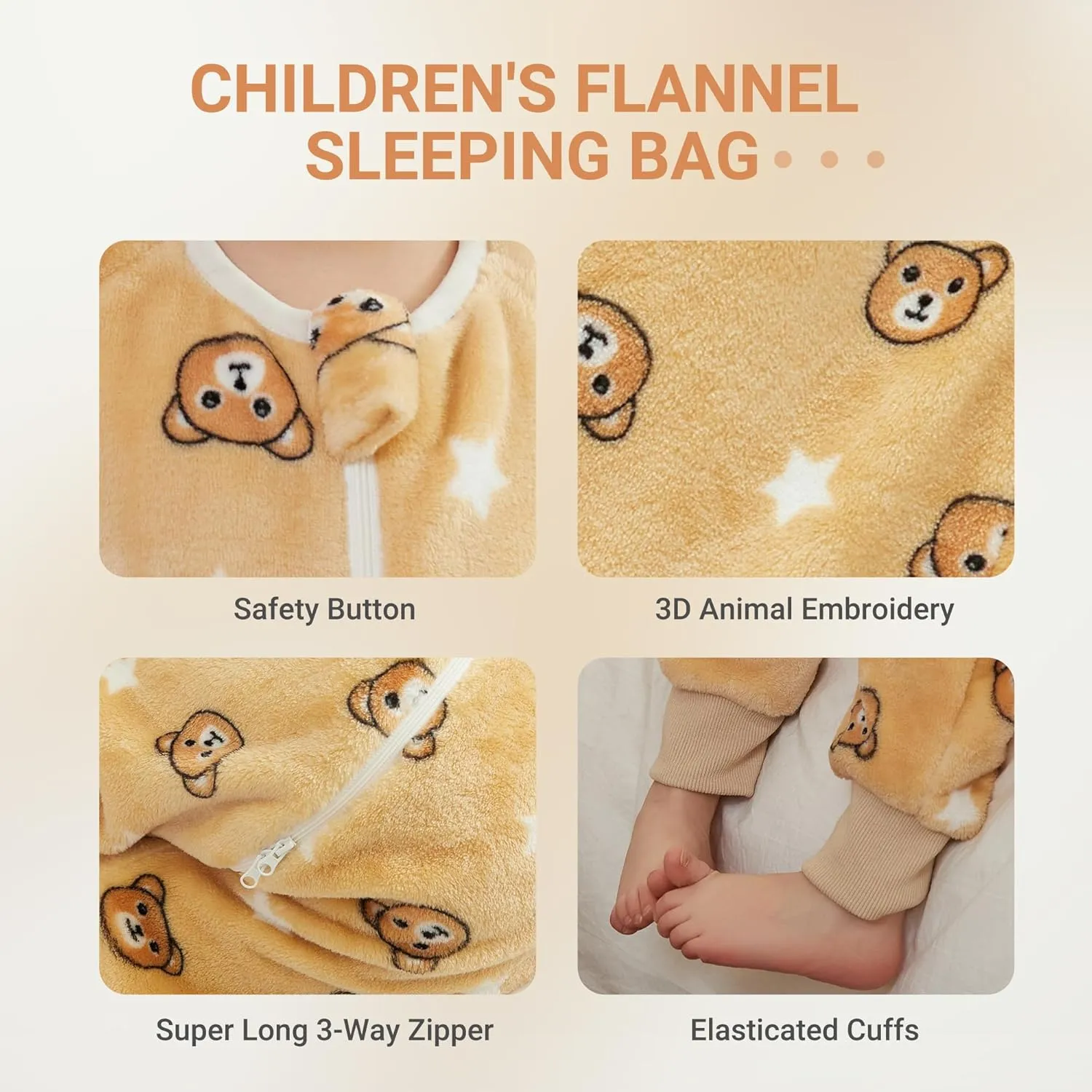 MICHLEY Flannel Baby Sleeping Bag Unisex Pajamas, Long Sleeve Zipper Wearable Sleeping Sack for Autumn Winter Boys Girls