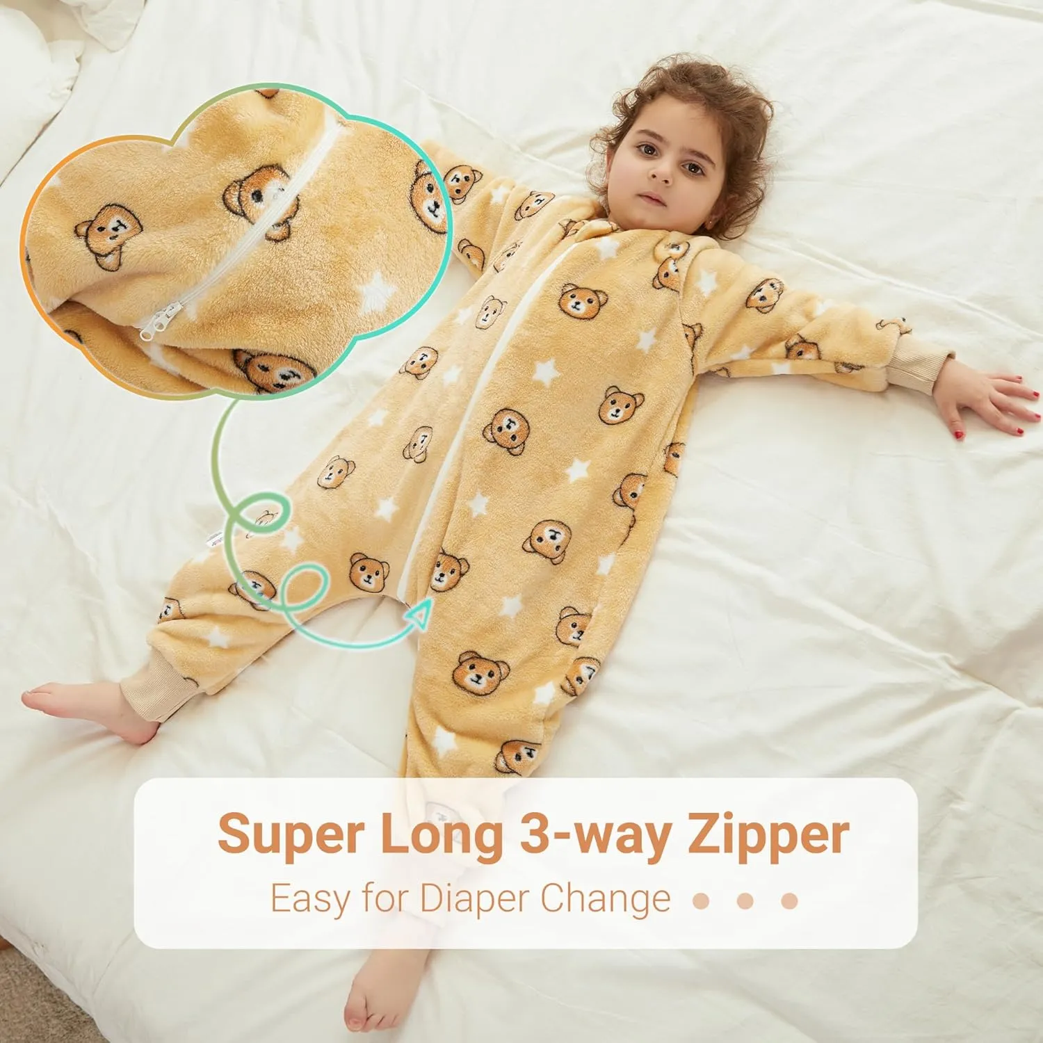 MICHLEY Flannel Baby Sleeping Bag Unisex Pajamas, Long Sleeve Zipper Wearable Sleeping Sack for Autumn Winter Boys Girls