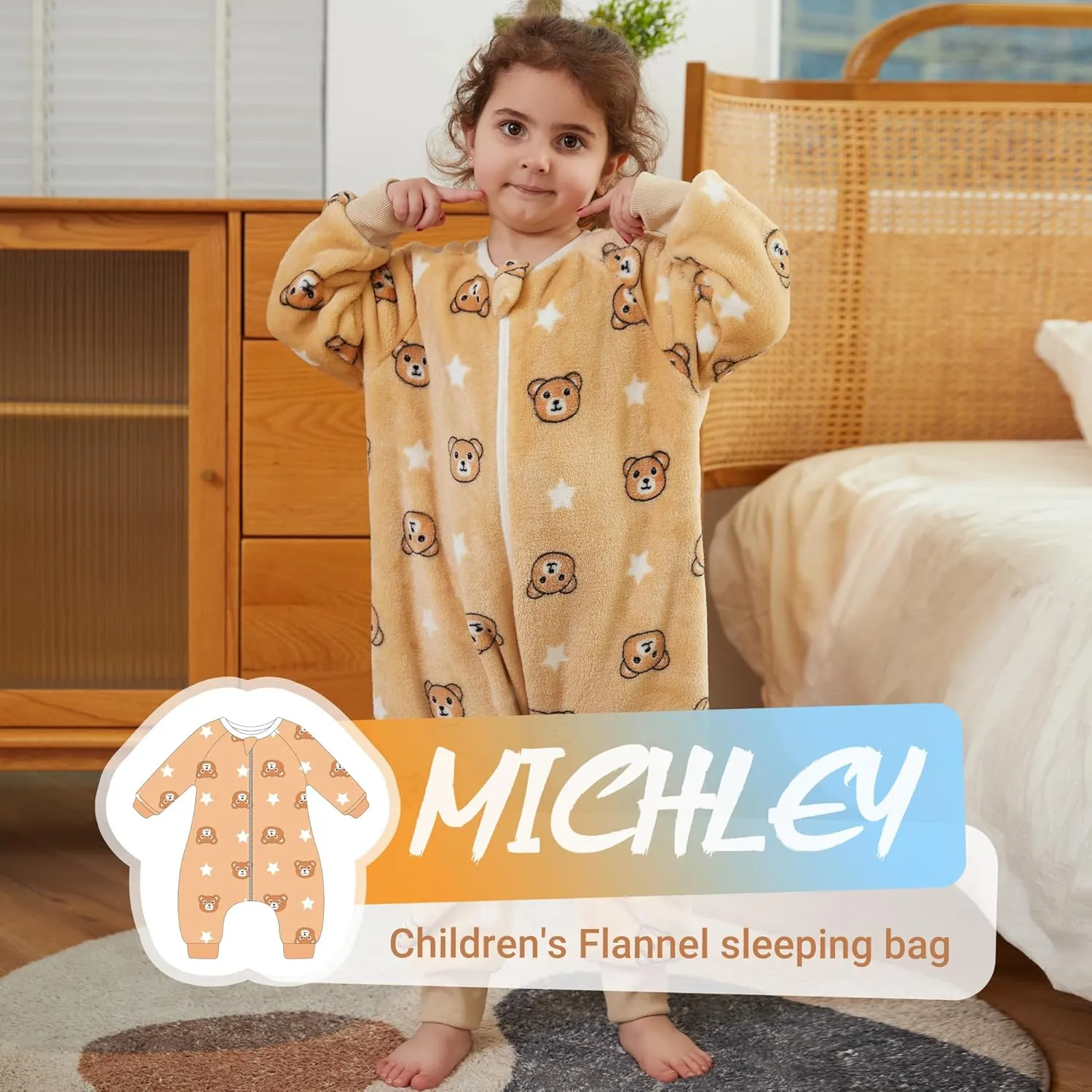 MICHLEY Flannel Baby Sleeping Bag Unisex Pajamas, Long Sleeve Zipper Wearable Sleeping Sack for Autumn Winter Boys Girls