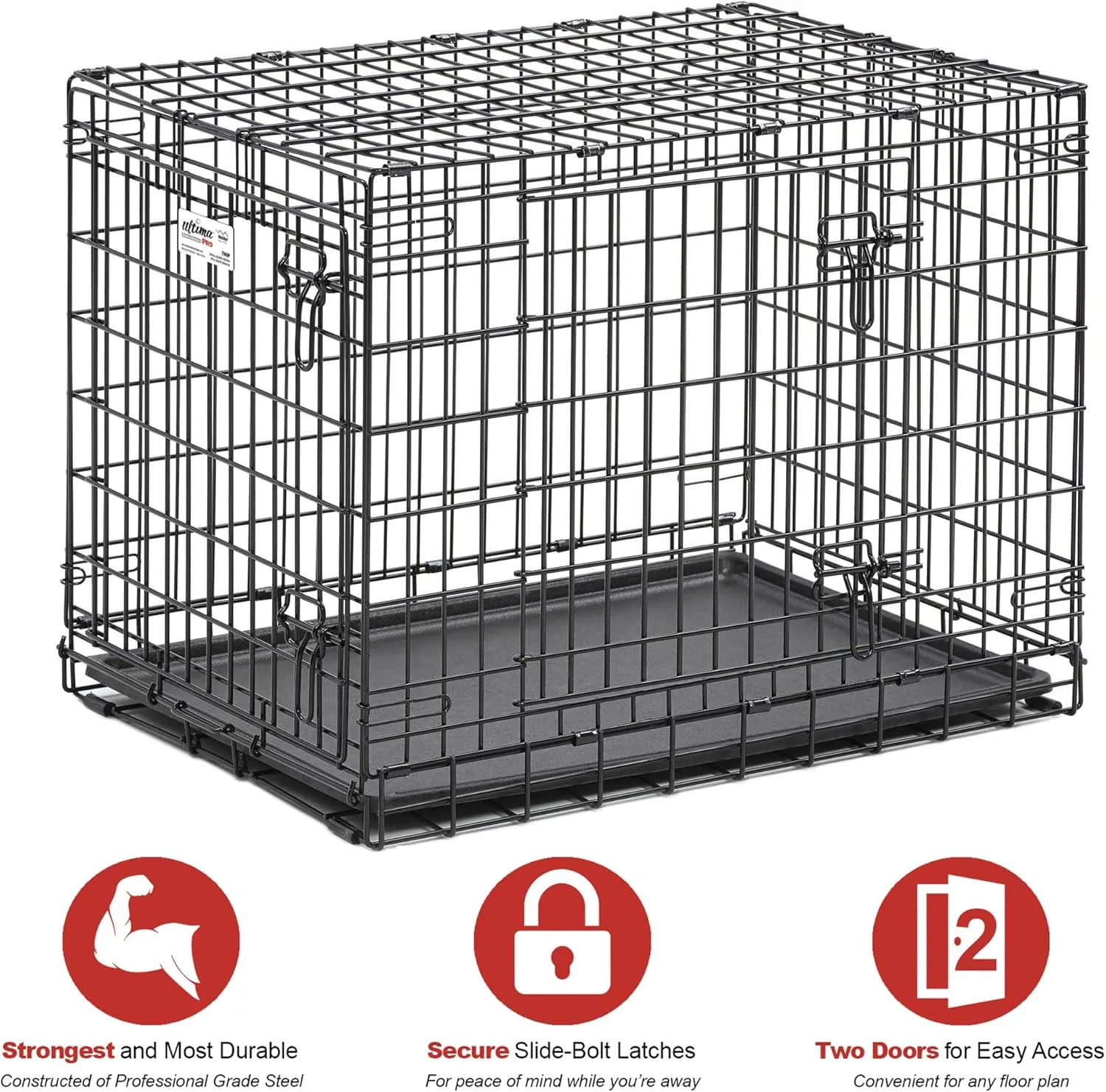 MidWest Homes for Pets Ultima Pro Series 30' Dog Crate | Extra-Strong Double Door Folding Metal Dog Crate w/Divider Panel, Floor Protecting 'Roller Feet' & Leak-Proof Plastic Pan