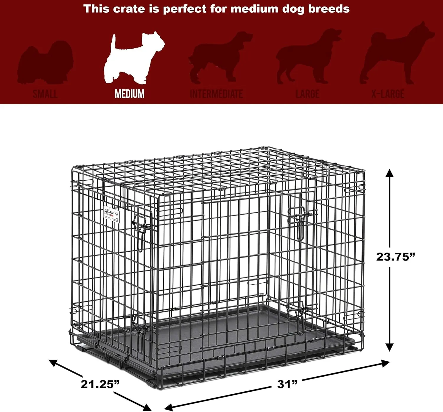 MidWest Homes for Pets Ultima Pro Series 30' Dog Crate | Extra-Strong Double Door Folding Metal Dog Crate w/Divider Panel, Floor Protecting 'Roller Feet' & Leak-Proof Plastic Pan