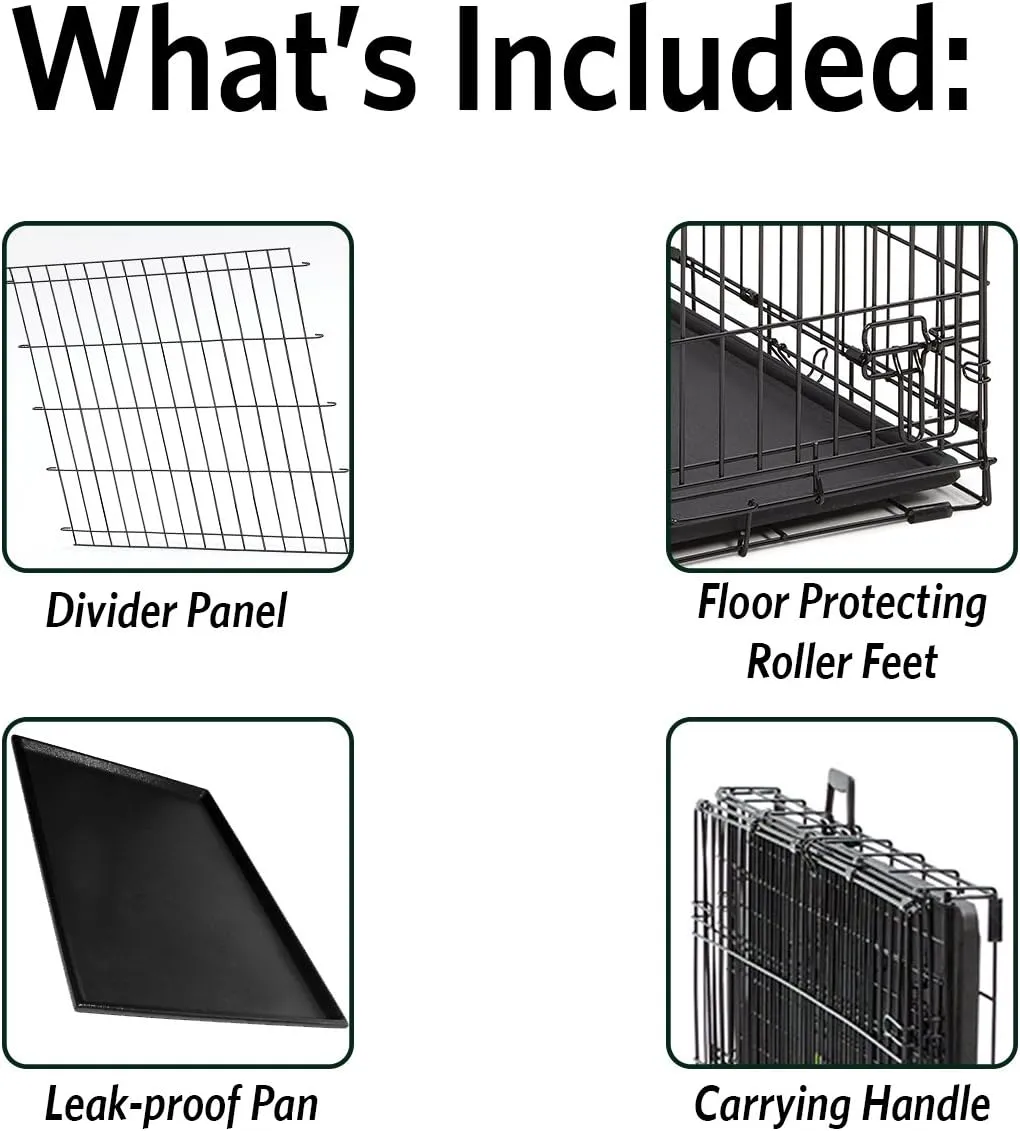 MidWest Homes for Pets Ultima Pro Series 42' Dog Crate | Extra-Strong Double Door Folding Metal Dog Crate w/Divider Panel, Floor Protecting 'Roller Feet' & Leak-Proof Plastic Pan
