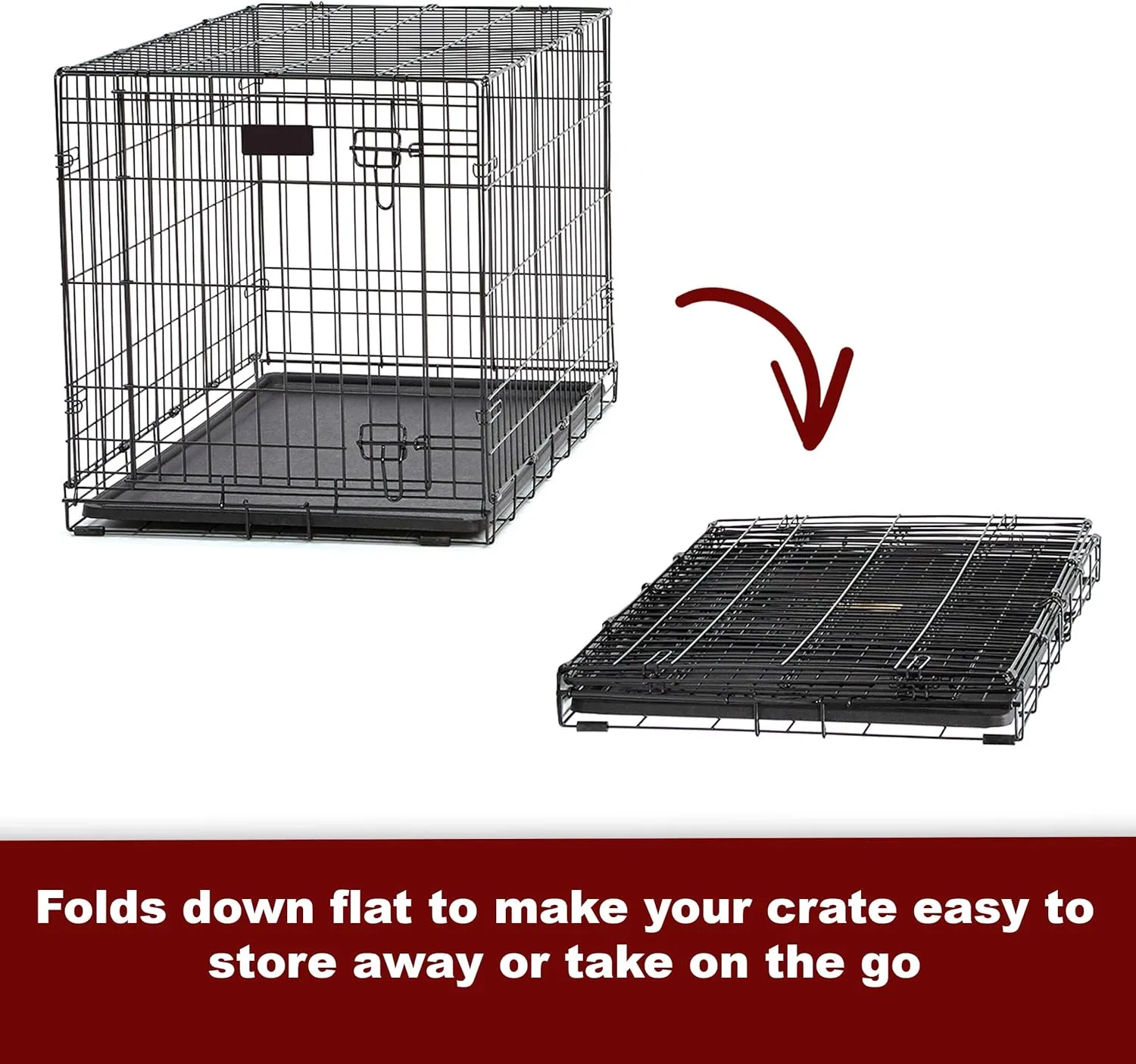MidWest Homes for Pets Ultima Pro Series 42' Dog Crate | Extra-Strong Double Door Folding Metal Dog Crate w/Divider Panel, Floor Protecting 'Roller Feet' & Leak-Proof Plastic Pan